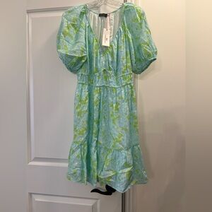 Vineyard Vines Aqua and Lime Floral Puff-Sleeve Dress